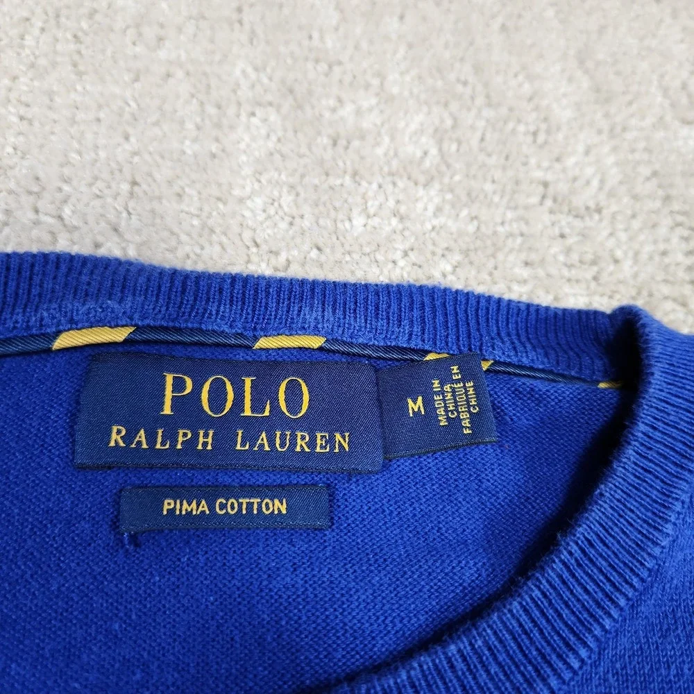 Polo Ralph Lauren Sweater Men Medium Pima Cotton Blue Lightweight Knit Preppy